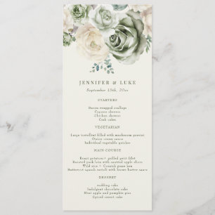 Sage Green Ivory Flowers Menu de Casamento