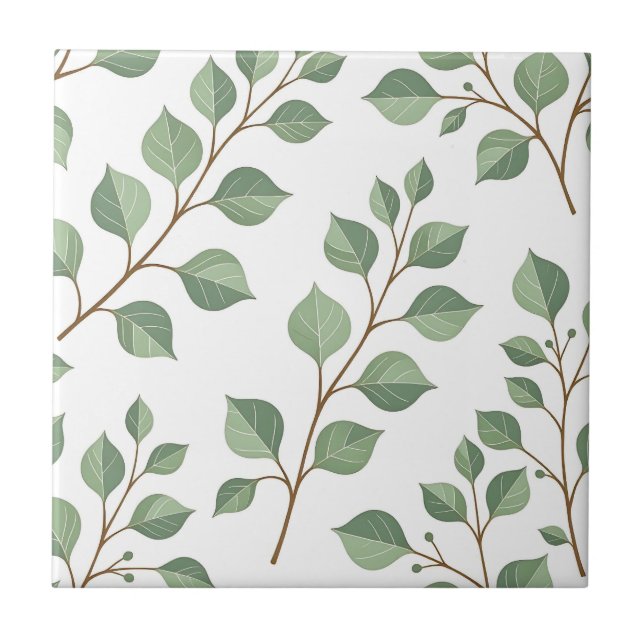 Sage Green Leafy Branches Botanical Watercolor  (Frente)