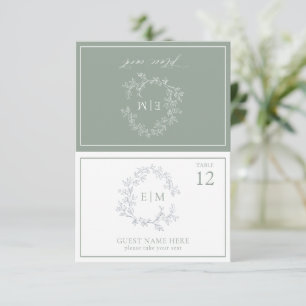 Sage Green Leafy Crest Monogramas Cartão de Casame