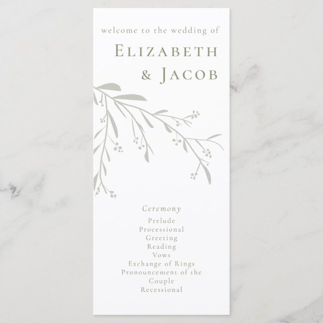 Sage Green Leaves e Berries Wedding Program (Frente)