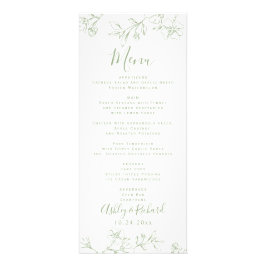 Sage green line art floresce no menu do casamento
