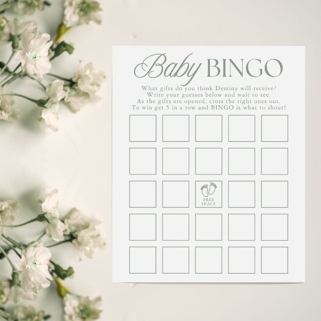 Sage Green Minimal Baby Shower Bingo Game (Criador carregado)