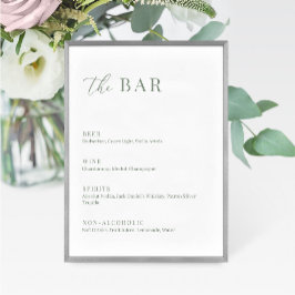 Sage Green Modern Elegant Weding The Bar Menu