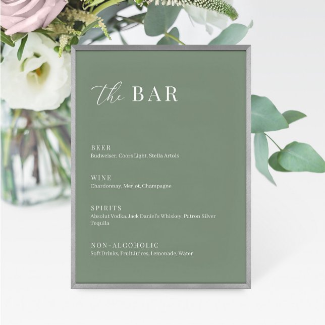 Sage Green Modern Elegant Weding The Bar Menu (Criador carregado)