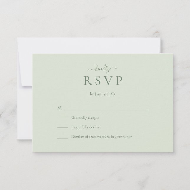 Sage Green Modern Minimalist Wedding RSVP Card (Frente)