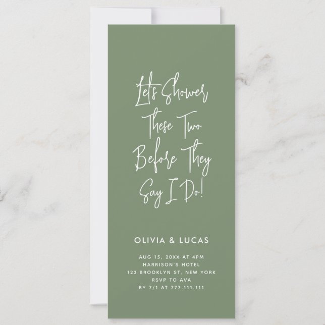 Sage Green Modern Script Couples Shower Invitation (Frente)