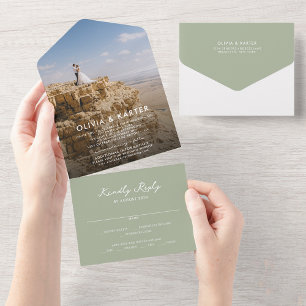 Sage Green Modern Simples Casamento Romântico de F