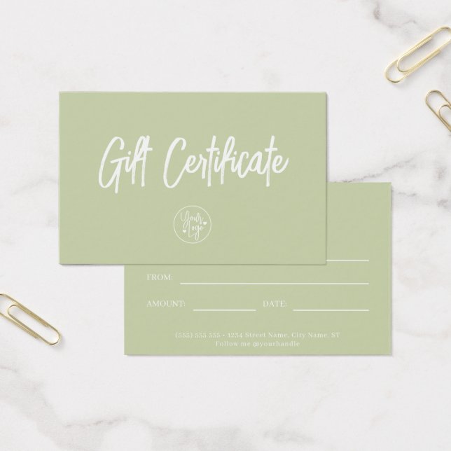 Sage Green Modern Voucher Gift Certificate (Escritótio)