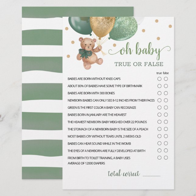 Sage Green Oh Bebê Verdadeiro Ou Falso Jogo Teddy  (Frente/Verso)