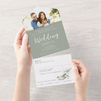 Sage Green Photo RSVP Wedding Seal e Send Suite