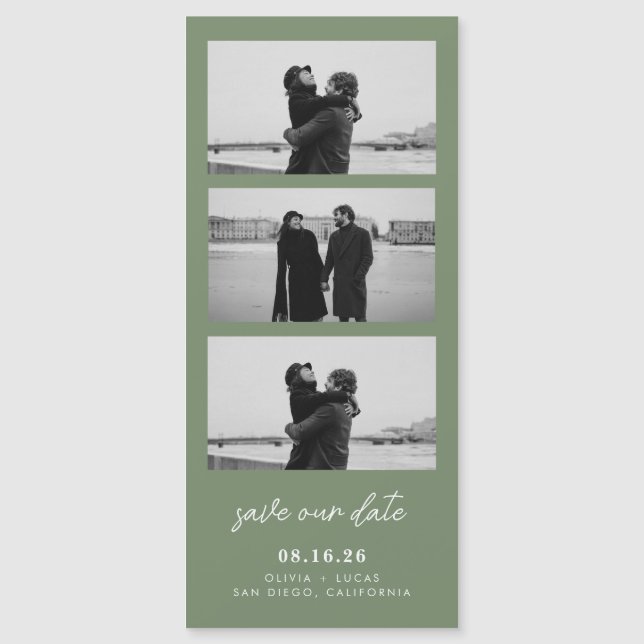 Sage Green Photo Strip Magnetic Wedding (Frente)