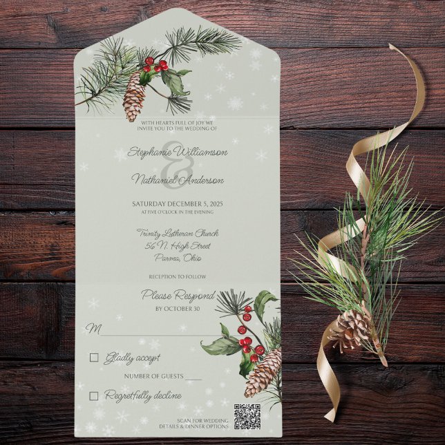 Sage Green Pine e Holly no código QR da neve (Also available without QR code. )
