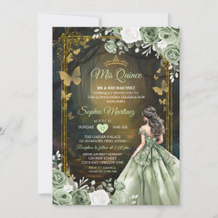 Sage Green Princess Quinceañera Convite