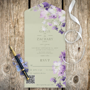 Sage Green Purple Boho Floral Código QR