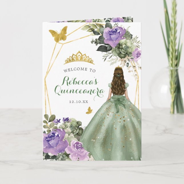 Sage Green Purple Quinceañera Program Modelo (Frente)
