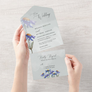 Sage Green Purple Watercolor Daisy Modern Wedding