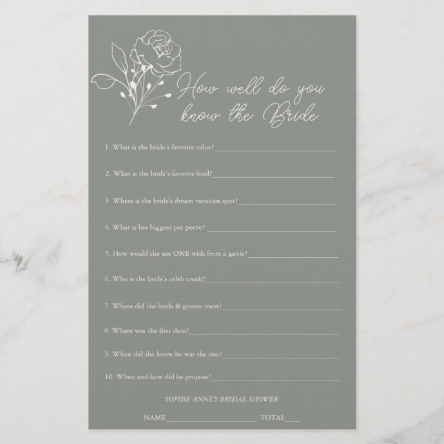 Sage Green Que Conhece O Jogo Do Chá de panela Da  (Frente)