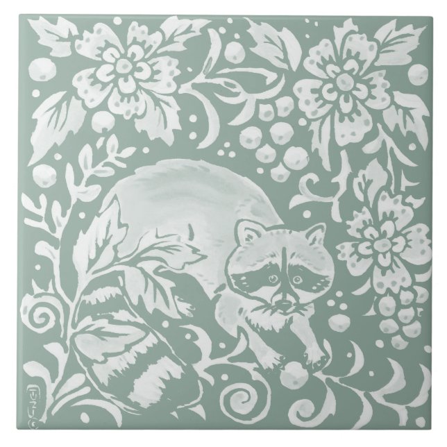 Sage Green Raccoon Forest Woodland Animal (Frente)