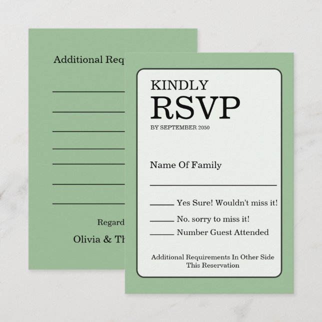 Sage Green RSVP Card (Frente/Verso)