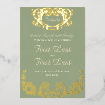 Sage Green Rustic Royal Wedding Foil Invitation