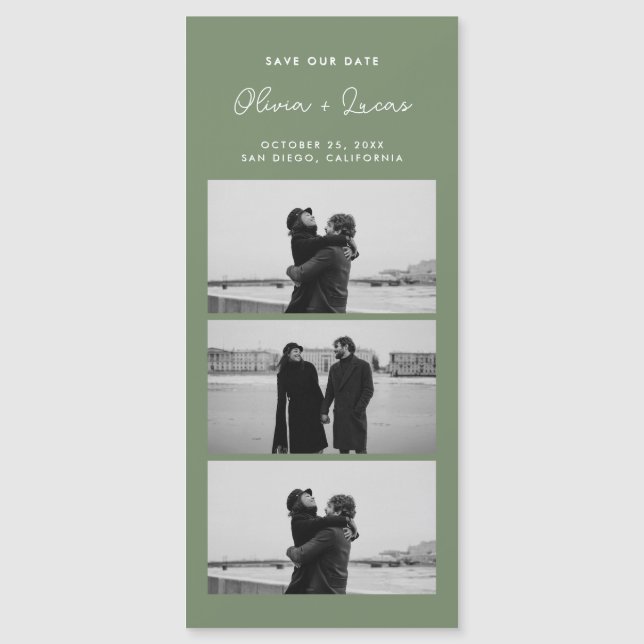 Sage Green Script Photo Strip Magnetic Wedding (Frente)