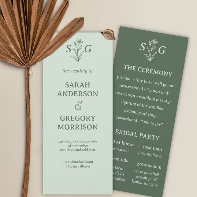 Sage Green Simple Boho Floral Weding Program (Criador carregado)