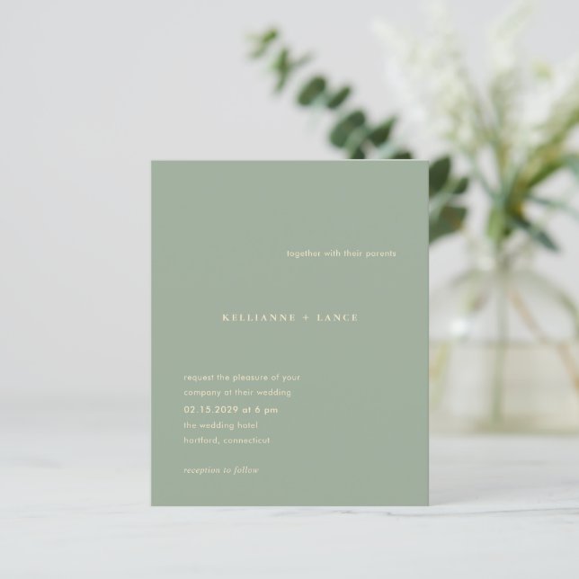 Sage Green Simple Modern Budget Wedding Invitation (Em pé/Frente)