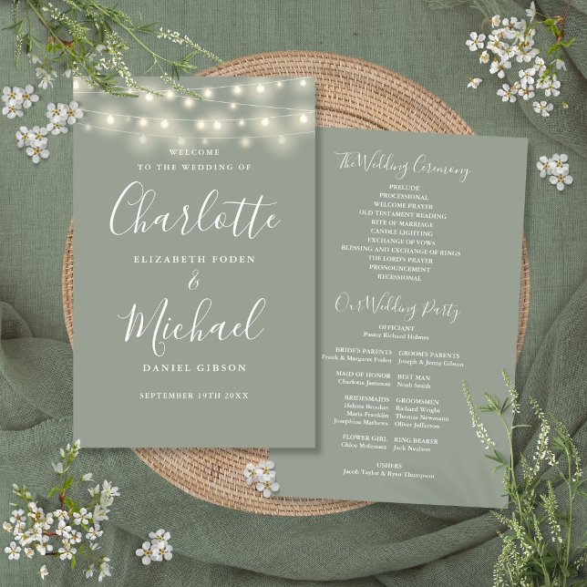 Sage Green String Lights Weding Program (Sage Green String Lights Wedding Program)
