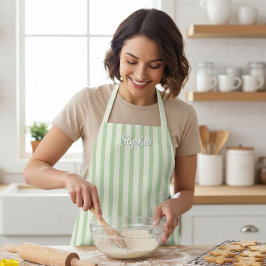 Sage Green Stripe Women's Custom Apron