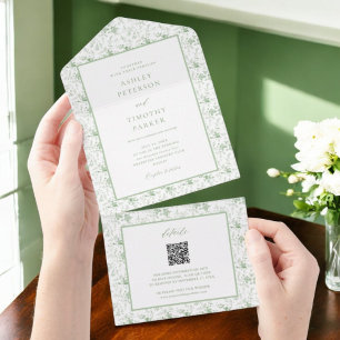 Sage Green Toile Vintage Floral Classic Weding