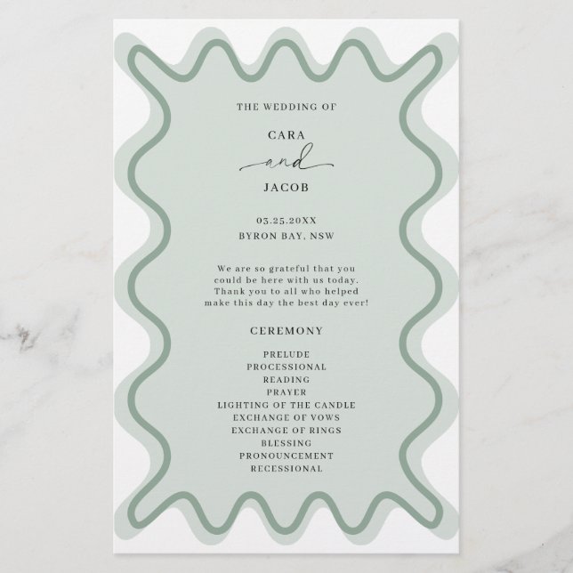 Sage Green Wavy Border Ceremony Program (Frente)
