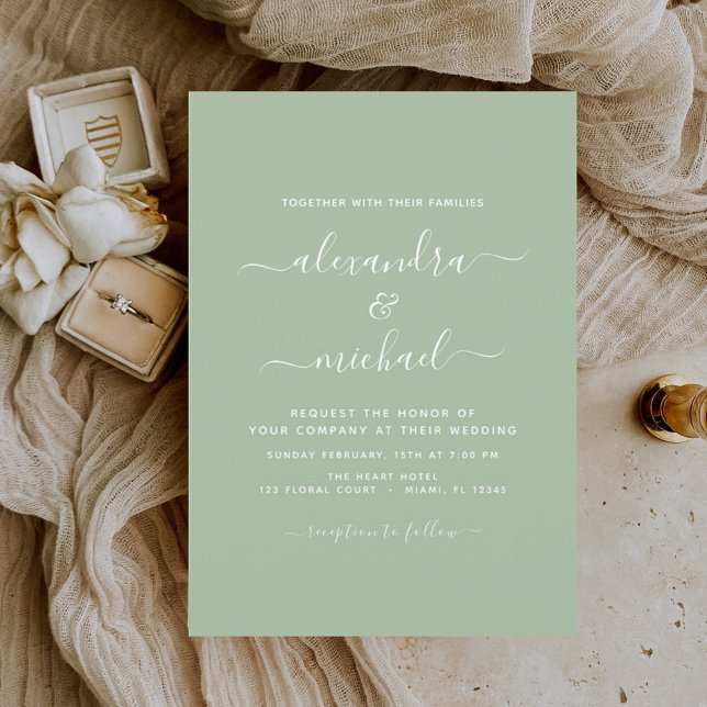Sage Green Wedding Modern Typografia Convite (Criador carregado)