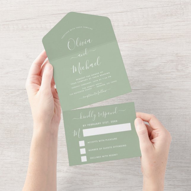 Sage Green Wedding Modern Typografia RSVP (Aba destacável)