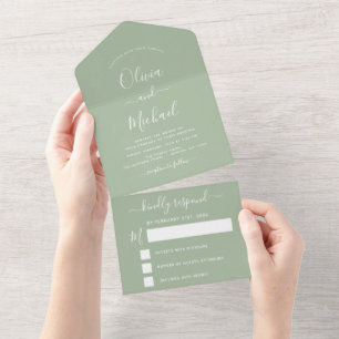 Sage Green Wedding Modern Typografia RSVP