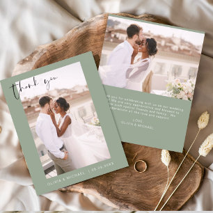Sage Green Wedding Obrigado Foto - Cartão Minimali