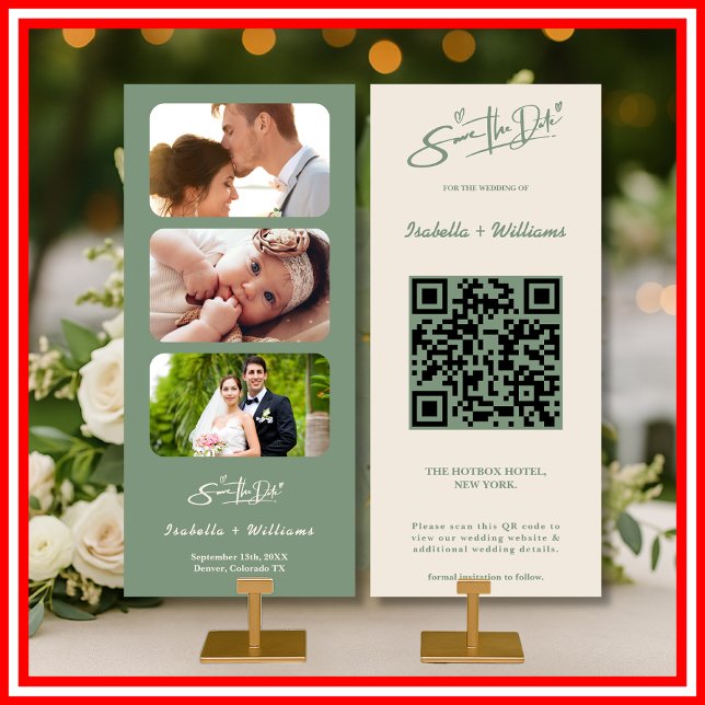 Sage Green Wedding Photo Código QR Salvar Data (Criador carregado)