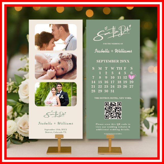 Sage Green Wedding Salvar o Código QR do Calendári (Criador carregado)