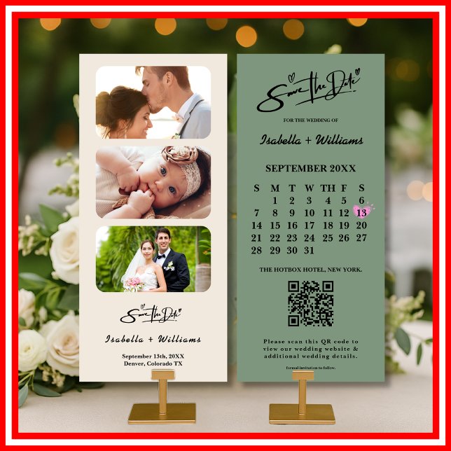 Sage Green Wedding Salvar o Código QR do Calendári (Criador carregado)