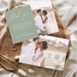 Sage Green Wedking Minimalista Obrigado Cartões<br><div class="desc">Casamento de Orçamento Obrigado Cartões que têm uma foto na frente e atrás. Os cartões de agradecimento contêm uma tipografia cursiva moderna,  escrita com letra de mão,  que é elegante,  simples e moderna para usar após a celebração do dia do casamento.</div>