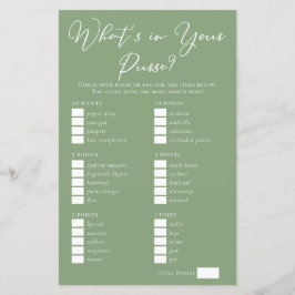Sage Green What's in Your Purse Bridal Shower Game