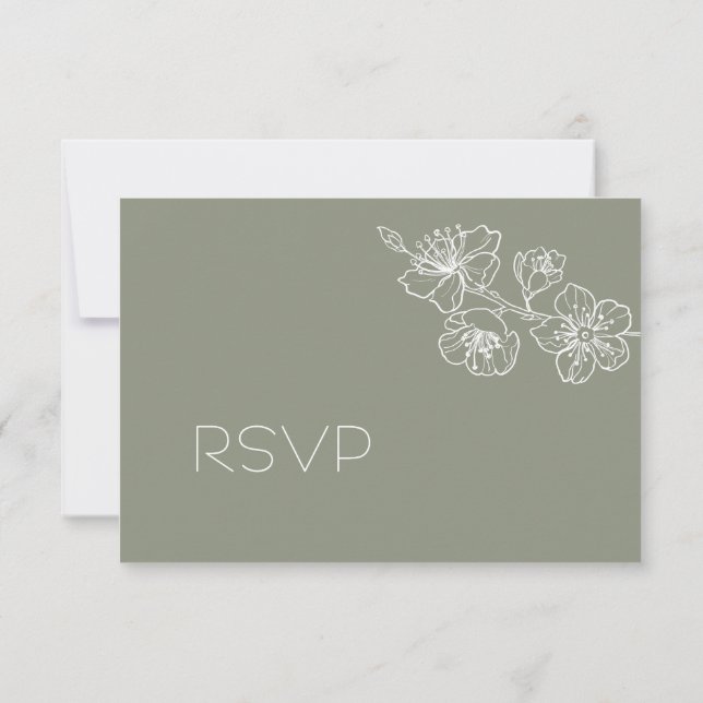 Sage Green White Floral Line Art RSVP (Verso)
