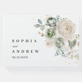 Sage Green & White Flowers Livro de Convidados