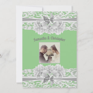Sage green white lace convite para fotos de casame