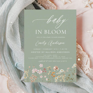 Sage Green Wildflower Baby in Bloom Convite
