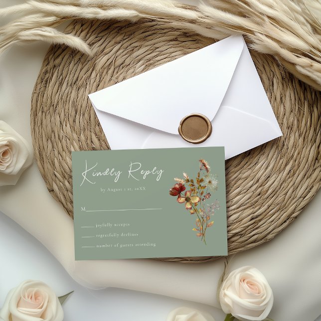 Sage Green Wildflower Boho Weding RSVP Card (Criador carregado)