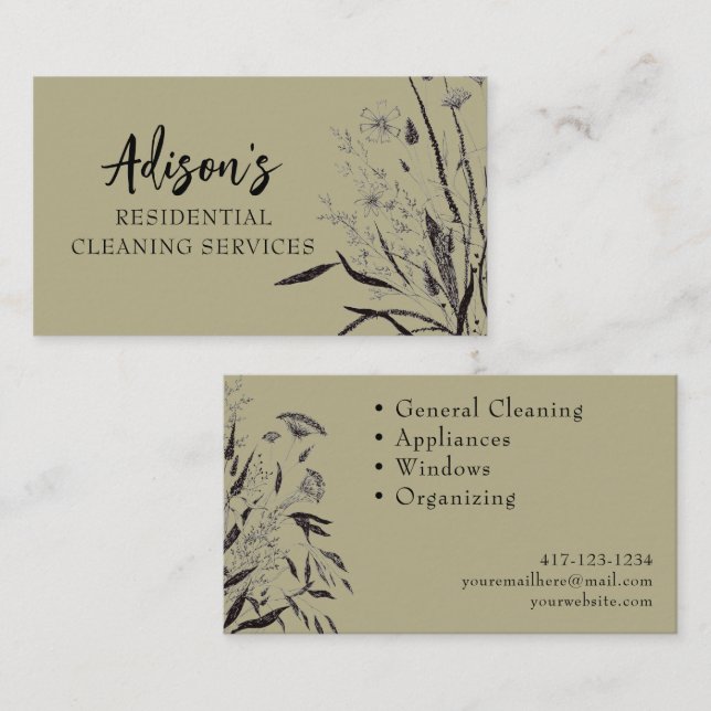 Sage Green Wildflower Cartão de visita (Frente/Verso)