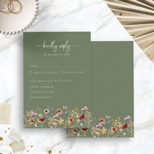Sage Green Wildflower Elegant Boho RSVP Card
