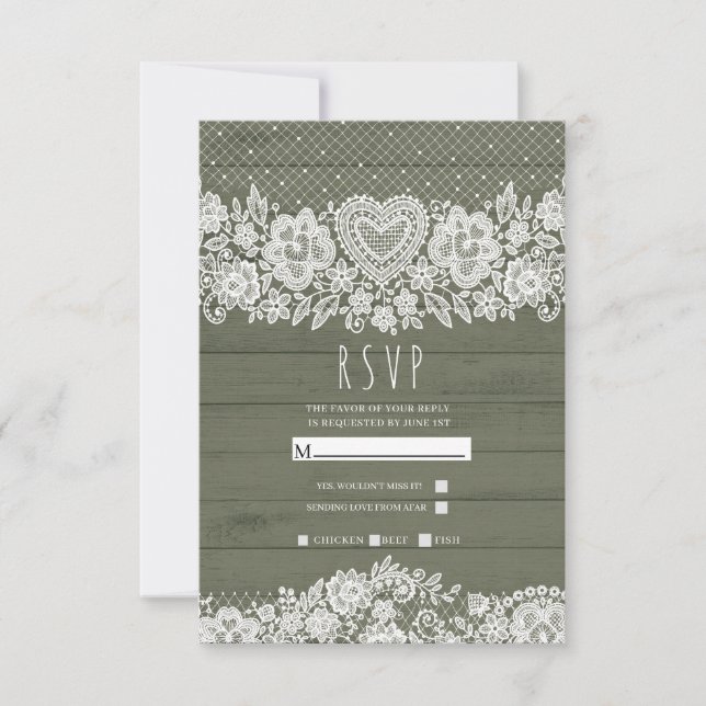 Sage Green Wood Lace Farmhouse RSVP (Frente)
