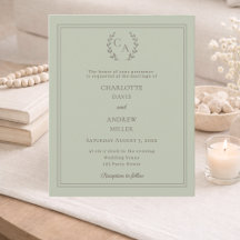 Sage green wreath monogram wedding invitation