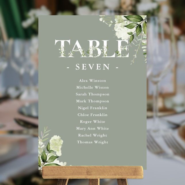 Sage Greenerescer Typografia Número da Tabela de P (Sage Greenery Typography Seating Plan Table Number)